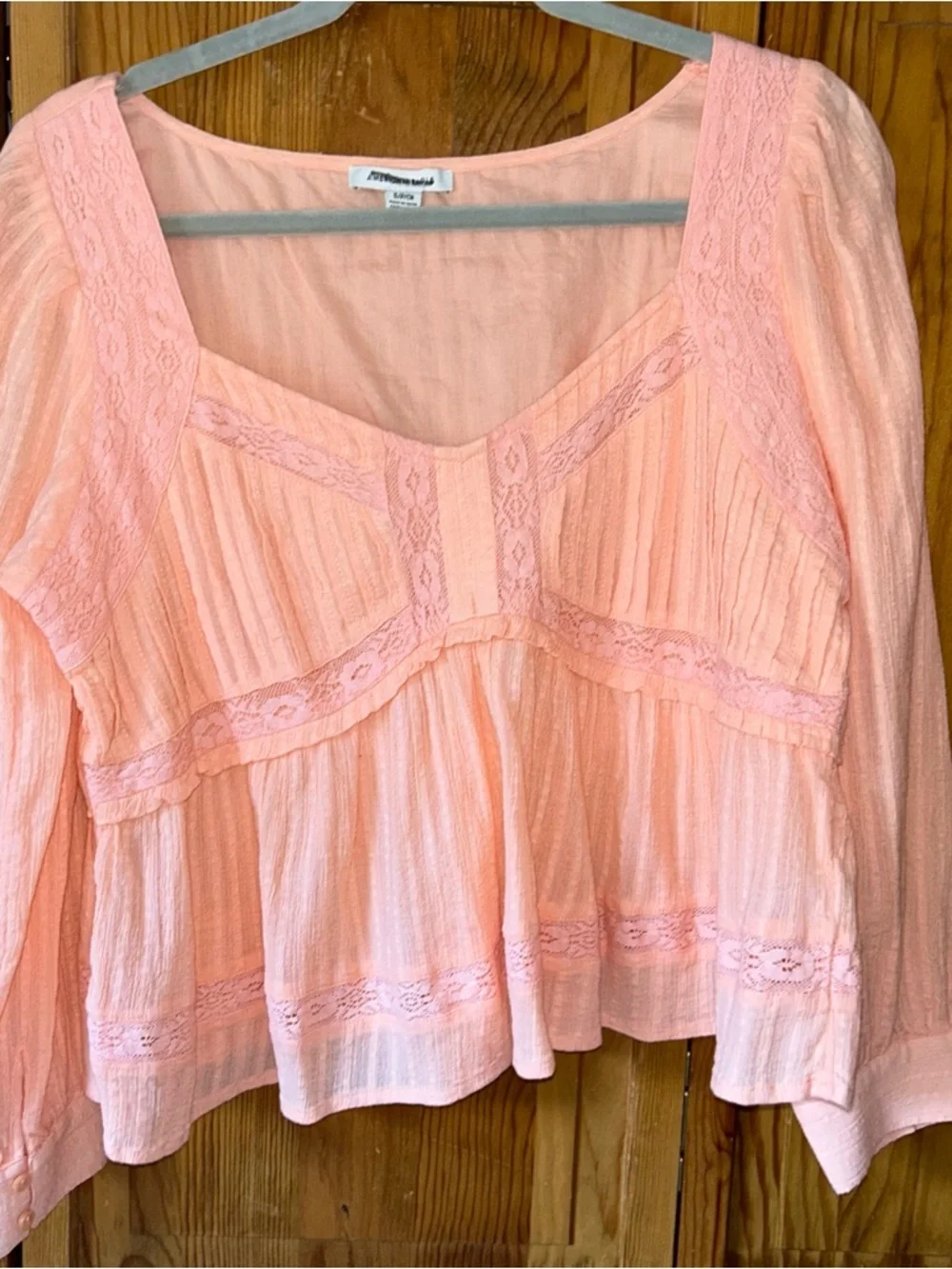 American Eagle Outfitters Coral Lace-Trim Peasant Tunic